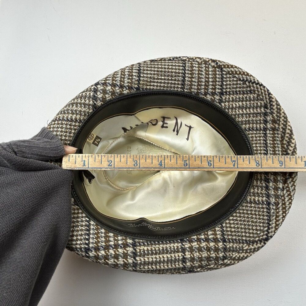 Vintage Kevin McAndrew Tweed Trilby Fedora Hat Mens Sz 7 3/8 Houndstooth Plaid W - Picture 11 of 12
